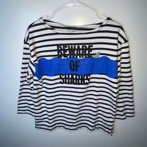 Kate Spade New York Striped "Beware of Sharks"‎ Graphic Top Women's Size Medium